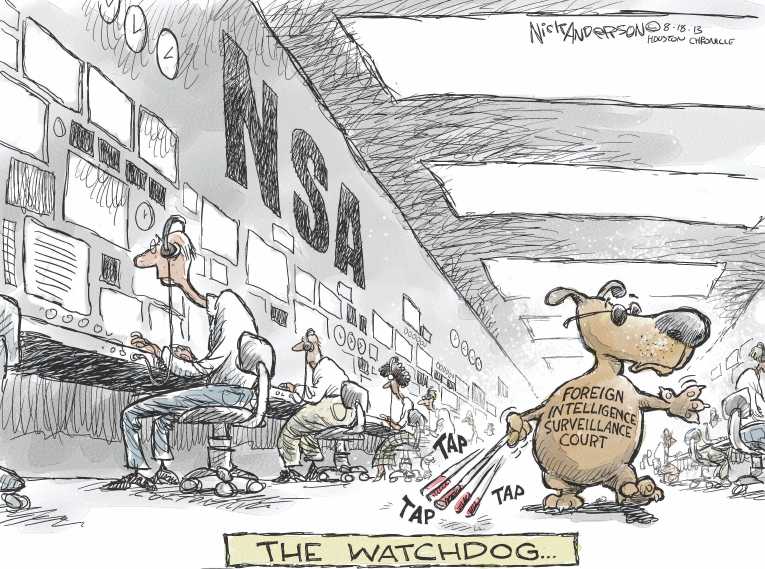 Political/Editorial Cartoon by Nick Anderson, Houston Chronicle on NSA Sees Everything