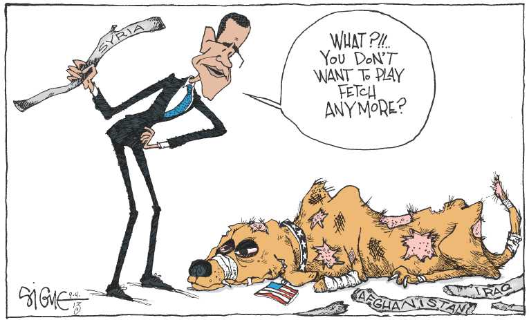 Political/Editorial Cartoon by Signe Wilkinson, Philadelphia Daily News on War With Syria Imminent