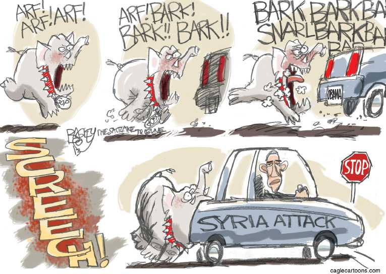 Political/Editorial Cartoon by Pat Bagley, Salt Lake Tribune on War With Syria Imminent
