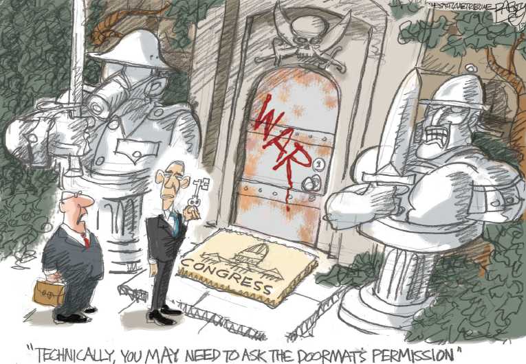 Political/Editorial Cartoon by Pat Bagley, Salt Lake Tribune on War With Syria Imminent