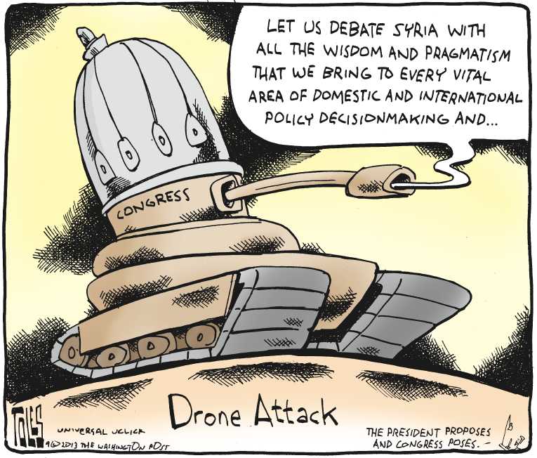 Political/Editorial Cartoon by Tom Toles, Washington Post on War With Syria Imminent