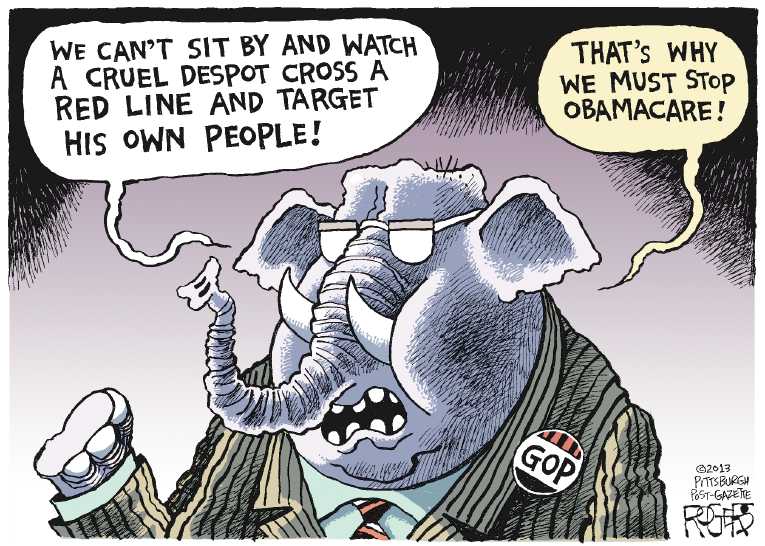 Political/Editorial Cartoon by Rob Rogers, The Pittsburgh Post-Gazette on GOP Leaders Take Stand