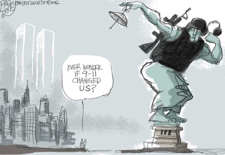 Political/Editorial Cartoon by Pat Bagley, Salt Lake Tribune on America Commemorates 9/11/01