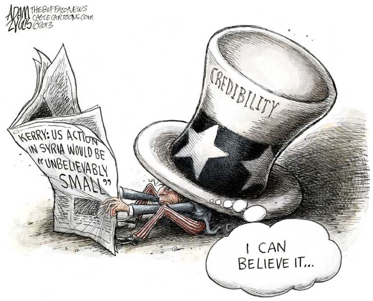 Political/Editorial Cartoon by Adam Zyglis, The Buffalo News on Obama Pleads for War