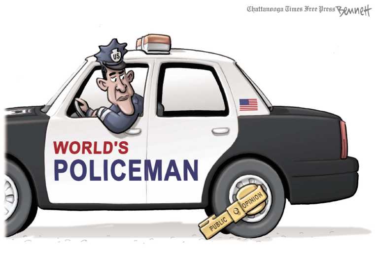 Political/Editorial Cartoon by Clay Bennett, Chattanooga Times Free Press on Obama Pleads for War