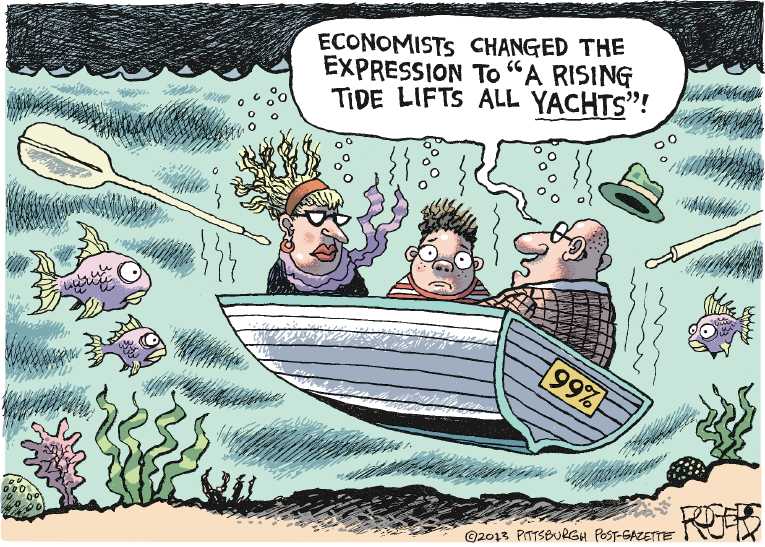 Political/Editorial Cartoon by Rob Rogers, The Pittsburgh Post-Gazette on Economic Recovery Strong for Some