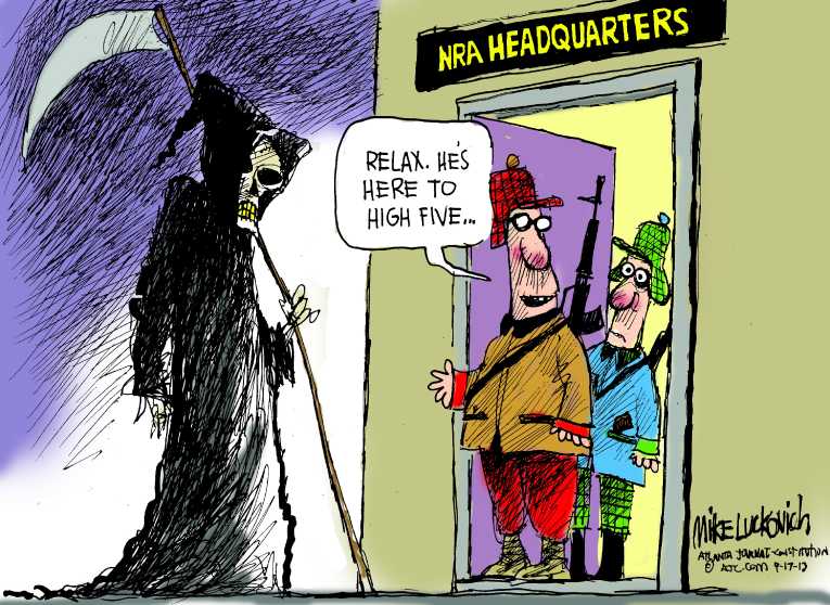 Political/Editorial Cartoon by Mike Luckovich, Atlanta Journal-Constitution on Madman Kills a Dozen