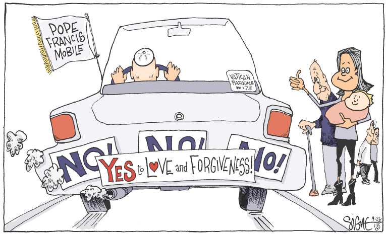 Political/Editorial Cartoon by Signe Wilkinson, Philadelphia Daily News on Pope Performs Miracle