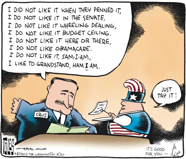 Political/Editorial Cartoon by Tom Toles, Washington Post on Ted Cruz Unites Party