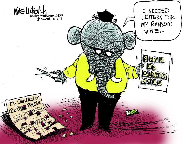 Political/Editorial Cartoon by Mike Luckovich, Atlanta Journal-Constitution on Republicans Declare War!