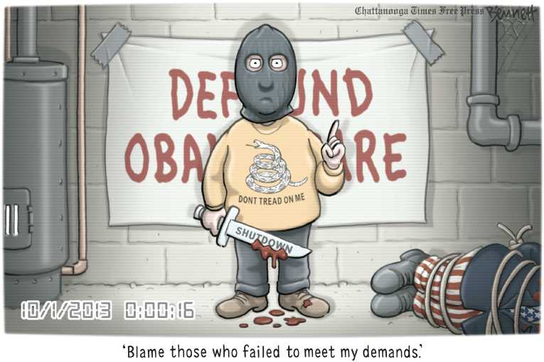 Political/Editorial Cartoon by Clay Bennett, Chattanooga Times Free Press on Republicans Declare War!
