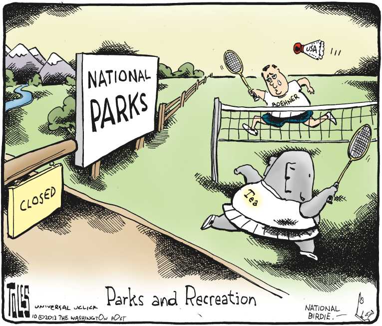 Political/Editorial Cartoon by Tom Toles, Washington Post on Government Partially Shuts Down