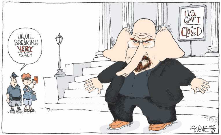Political/Editorial Cartoon by Signe Wilkinson, Philadelphia Daily News on Government Partially Shuts Down
