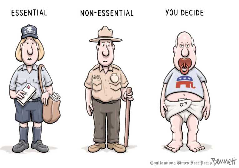 Political/Editorial Cartoon by Clay Bennett, Chattanooga Times Free Press on Government Partially Shuts Down