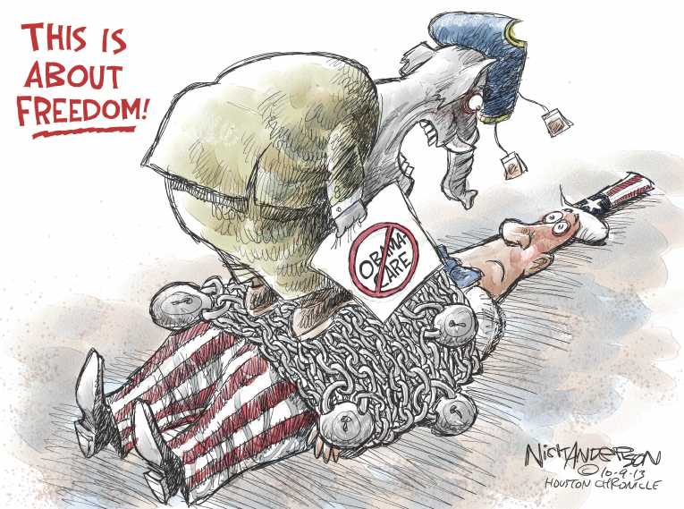 Political/Editorial Cartoon by Nick Anderson, Houston Chronicle on Shutdown Continues
