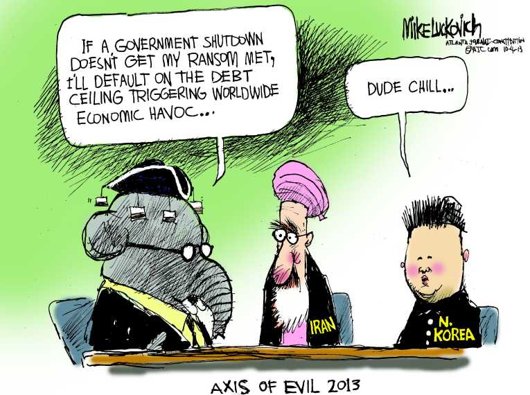 Political/Editorial Cartoon by Mike Luckovich, Atlanta Journal-Constitution on Shutdown Continues