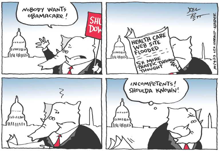 Political/Editorial Cartoon by Joel Pett, Lexington Herald-Leader, CWS/CartoonArts Intl. on Shutdown Continues