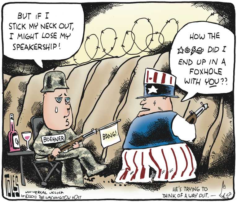 Political/Editorial Cartoon by Tom Toles, Washington Post on Shutdown Continues