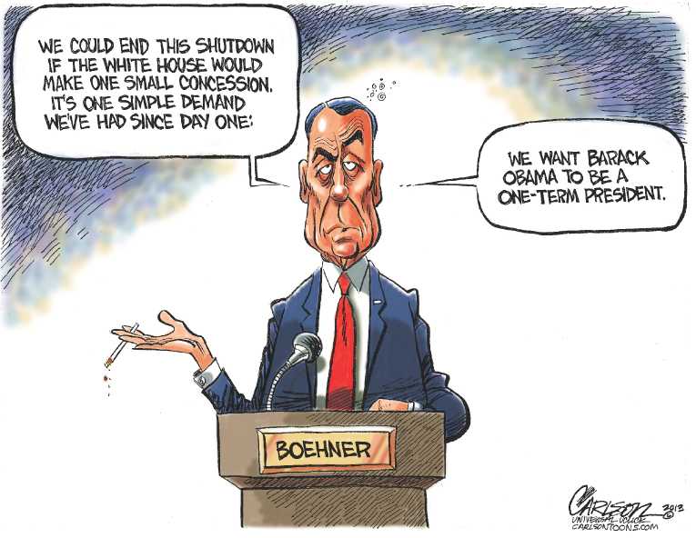Political/Editorial Cartoon by Stuart Carlson on Shutdown Continues