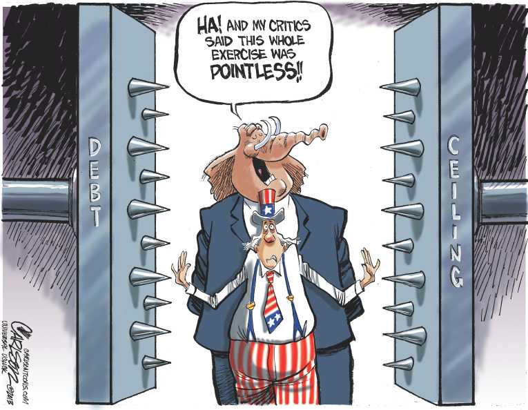 Political/Editorial Cartoon by Stuart Carlson on Debt Ceiling Deal Imminent