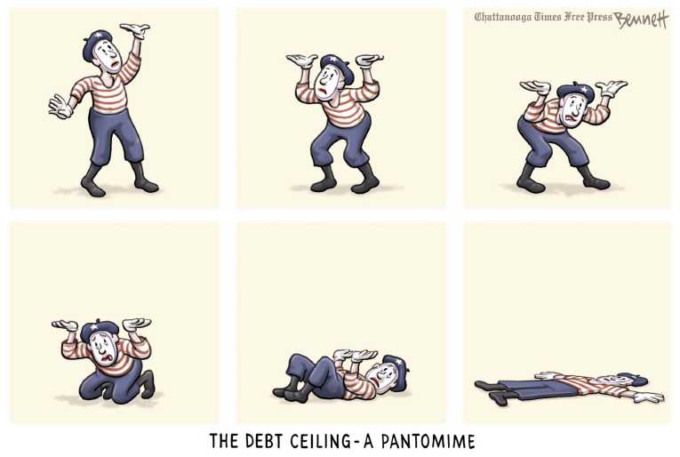Political/Editorial Cartoon by Clay Bennett, Chattanooga Times Free Press on Debt Ceiling Deal Imminent