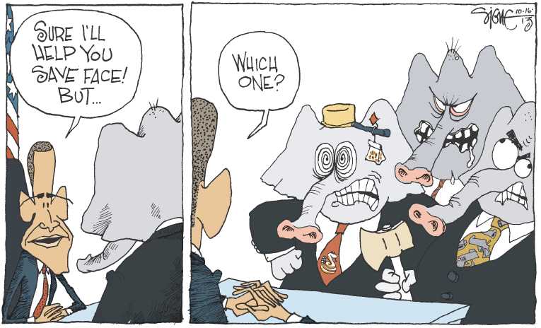 Political/Editorial Cartoon by Signe Wilkinson, Philadelphia Daily News on Debt Ceiling Deal Imminent