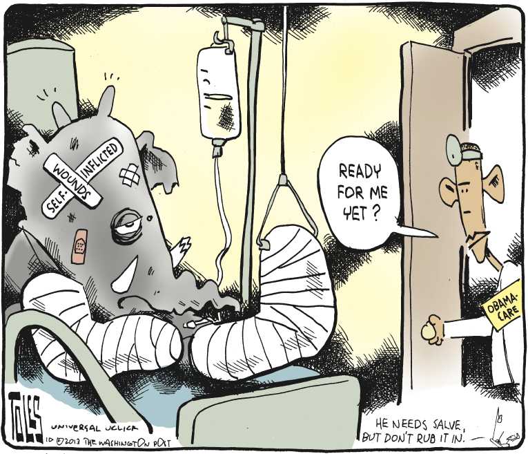 Political/Editorial Cartoon by Tom Toles, Washington Post on ObamaCare Not to Be Repealed