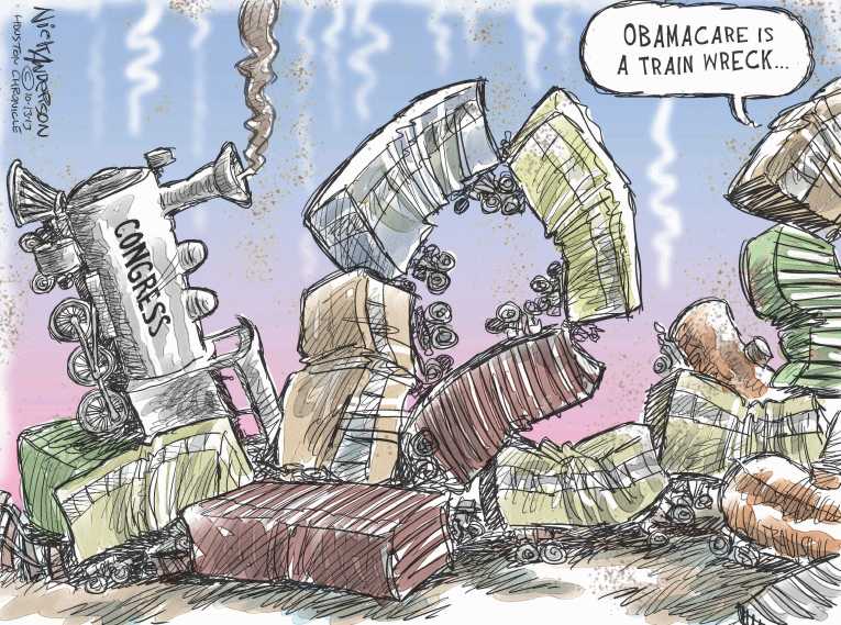 Political/Editorial Cartoon by Nick Anderson, Houston Chronicle on ObamaCare Not to Be Repealed