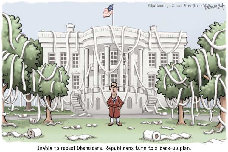 Political/Editorial Cartoon by Clay Bennett, Chattanooga Times Free Press on ObamaCare Not to Be Repealed