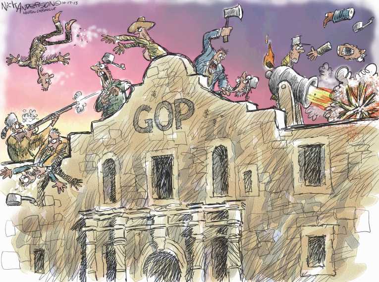 Political/Editorial Cartoon by Nick Anderson, Houston Chronicle on Tea Party Turns on GOP
