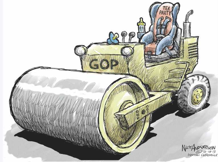 Political/Editorial Cartoon by Nick Anderson, Houston Chronicle on Tea Party Turns on GOP