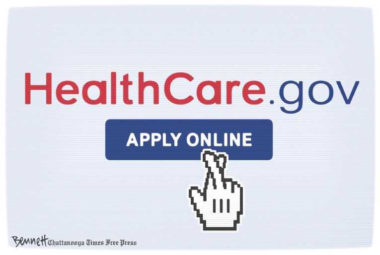 Political/Editorial Cartoon by Clay Bennett, Chattanooga Times Free Press on ObamaCare Web Site Crashes