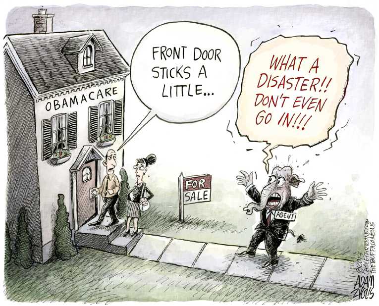Political/Editorial Cartoon by Adam Zyglis, The Buffalo News on ObamaCare Web Site Crashes