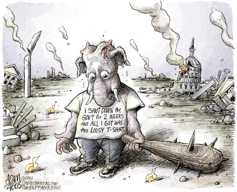 Political/Editorial Cartoon by Adam Zyglis, The Buffalo News on Shutdown Ends, Debt Ceiling Raised