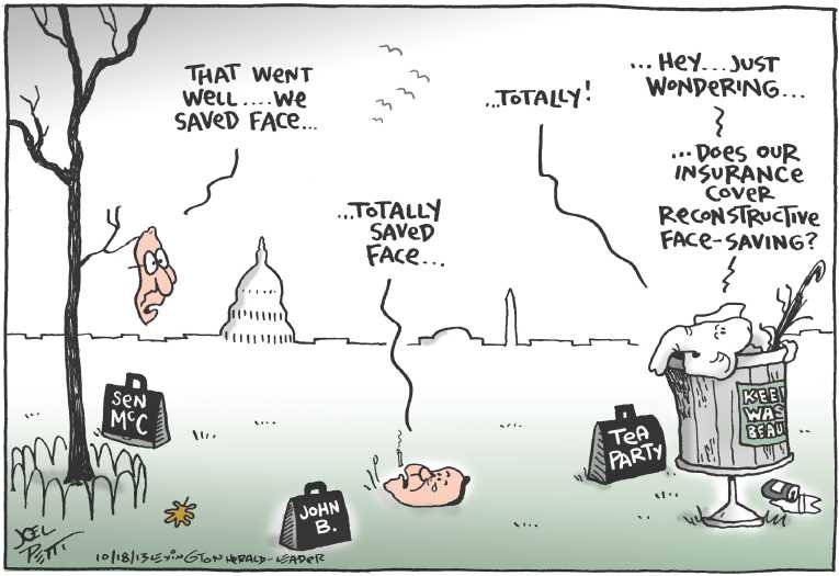 Political/Editorial Cartoon by Joel Pett, Lexington Herald-Leader, CWS/CartoonArts Intl. on Shutdown Ends, Debt Ceiling Raised