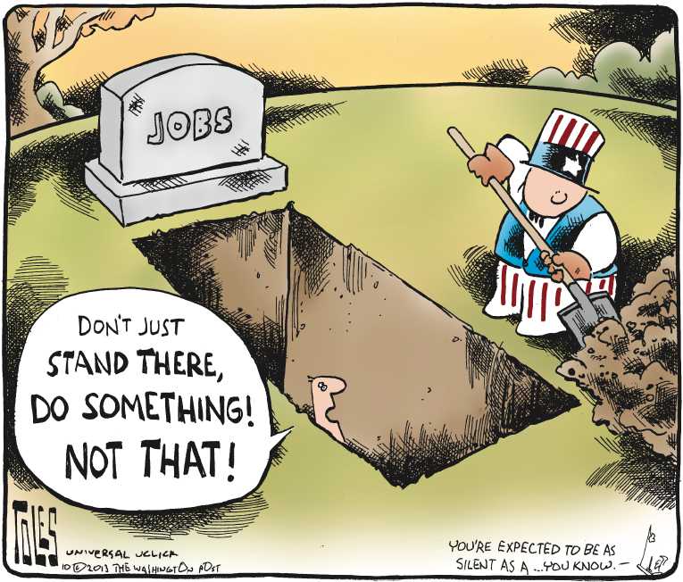 Political/Editorial Cartoon by Tom Toles, Washington Post on Dow Jones Hits Record High