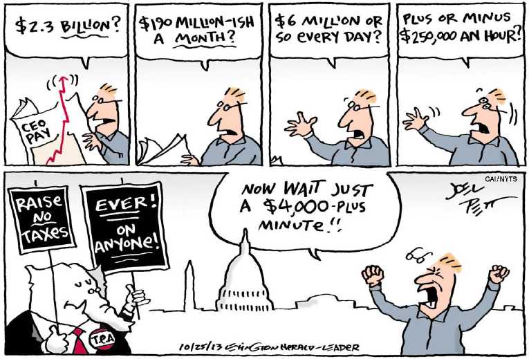 Political/Editorial Cartoon by Joel Pett, Lexington Herald-Leader, CWS/CartoonArts Intl. on Dow Jones Hits Record High