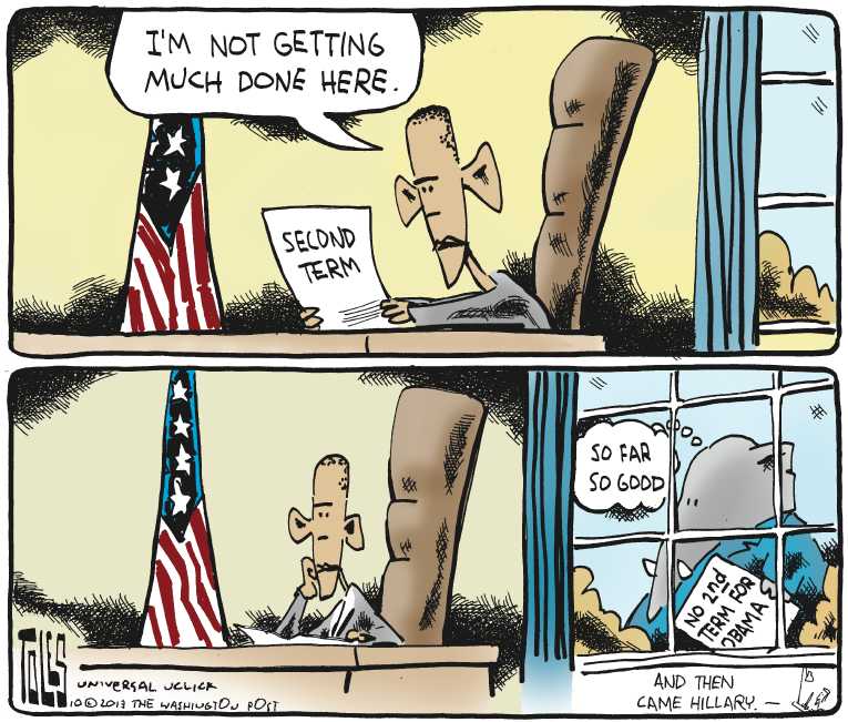 Political/Editorial Cartoon by Tom Toles, Washington Post on Obama Settling In to 2nd Term