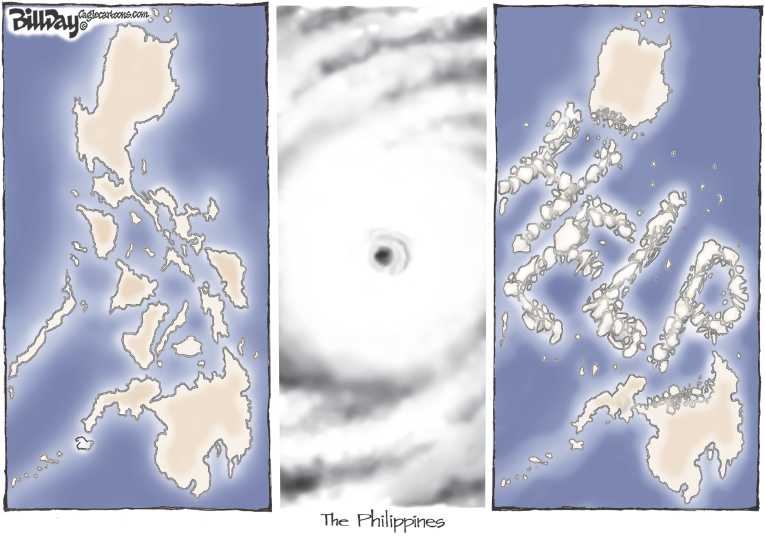 Political/Editorial Cartoon by Bill Day, Cagle Cartoons on Typhoon Kills Thousands