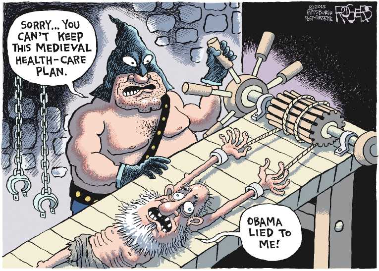 Political/Editorial Cartoon by Rob Rogers, The Pittsburgh Post-Gazette on ObamaCare Site Still Broken