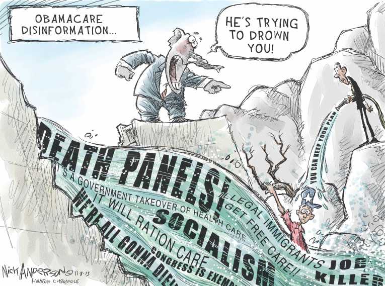 Political/Editorial Cartoon by Nick Anderson, Houston Chronicle on ObamaCare Site Still Broken