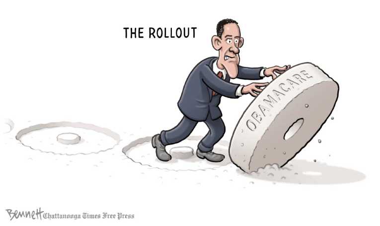 Political/Editorial Cartoon by Clay Bennett, Chattanooga Times Free Press on ObamaCare Site Still Broken