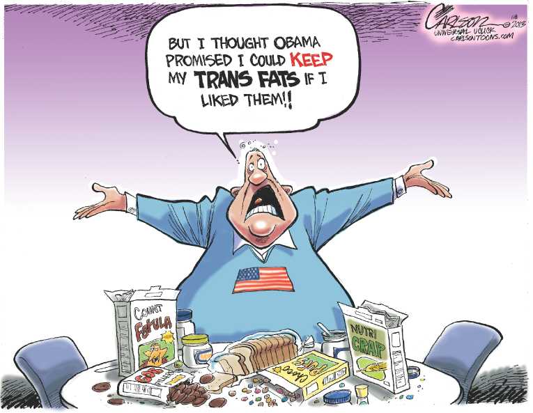 Political/Editorial Cartoon by Stuart Carlson on Transfats Outlawed