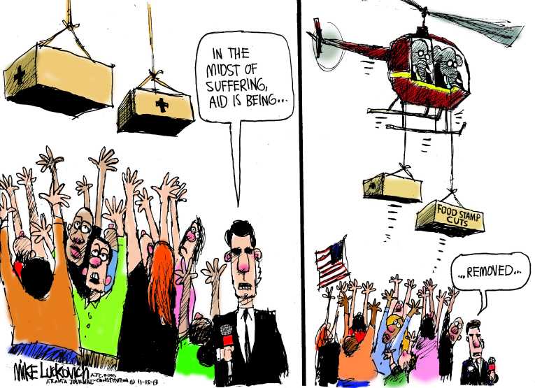 Political/Editorial Cartoon by Mike Luckovich, Atlanta Journal-Constitution on Crisis Worsening in Philippines