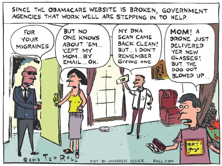 Political/Editorial Cartoon by Ted Rall on ObamaCare Battle Escalating
