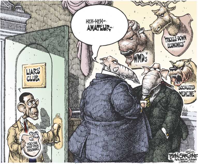 Political/Editorial Cartoon by Ben Sargent, Austin American-Statesman on ObamaCare Battle Escalating