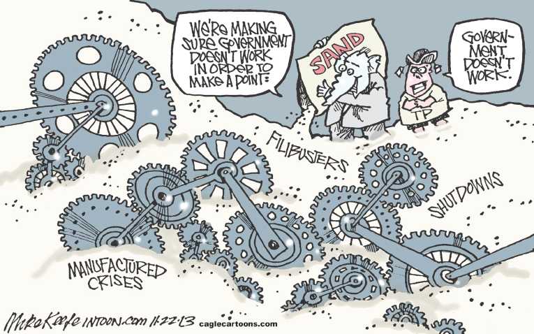Political/Editorial Cartoon by Mike Keefe, Denver Post on Senate Changes Filibuster Rule