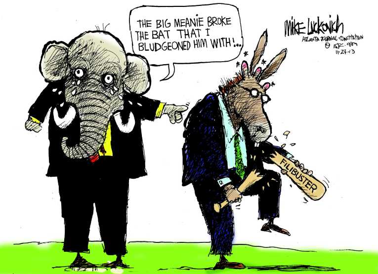 Political/Editorial Cartoon by Mike Luckovich, Atlanta Journal-Constitution on Senate Changes Filibuster Rule