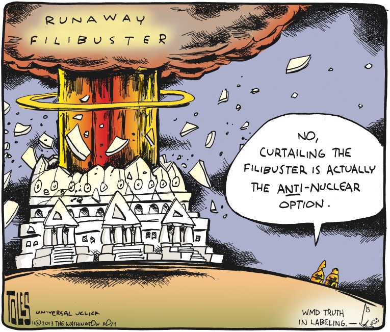 Political/Editorial Cartoon by Tom Toles, Washington Post on Senate Changes Filibuster Rule
