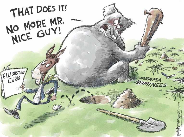Political/Editorial Cartoon by Nick Anderson, Houston Chronicle on Senate Changes Filibuster Rule